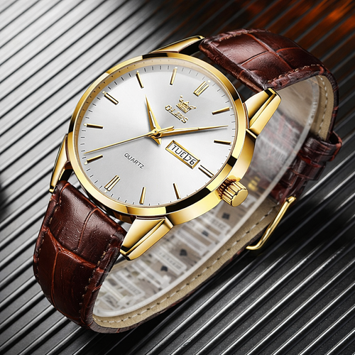Luxury Brown Leather Gold Watch